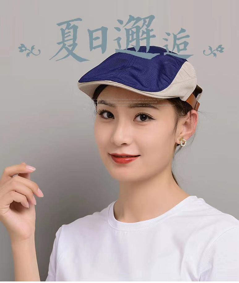 AG876拼色皮扣时尚贝雷帽 统一形象奶茶店员工帽子定制可绣logo
