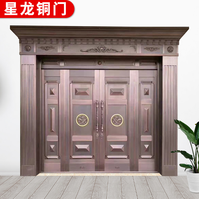 酒店庭院大门不锈钢镀铜别墅门工程纯铜门定制防盗智能门