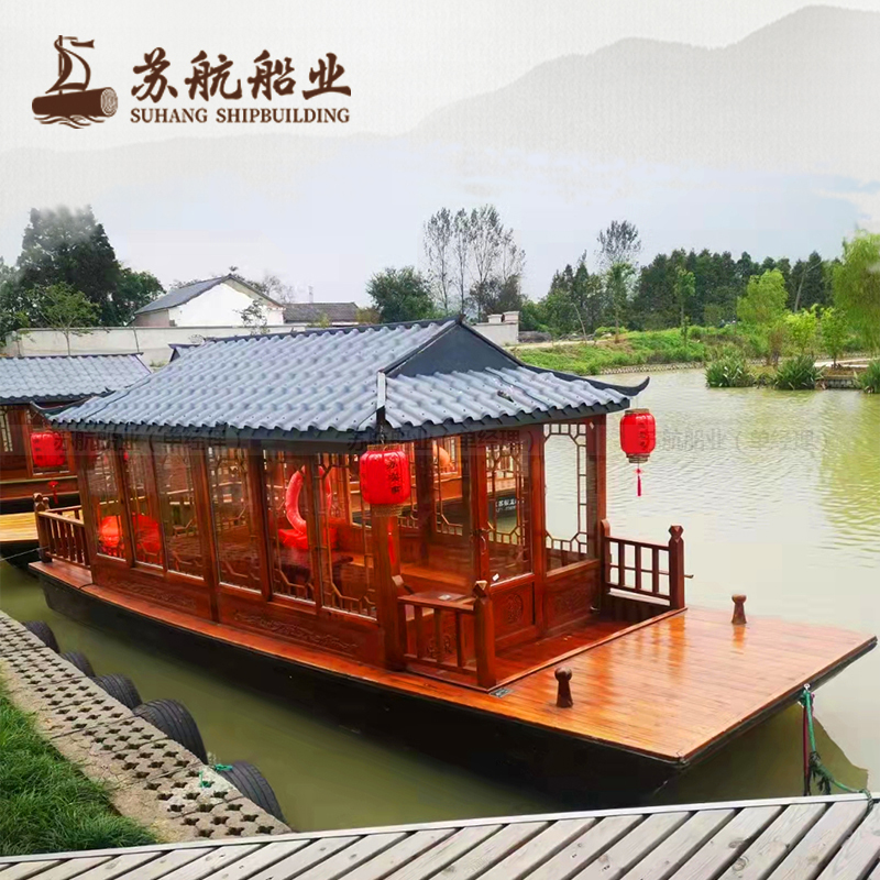 苏航牌水上餐厅船 木质画舫船 酒店小型餐饮船定制