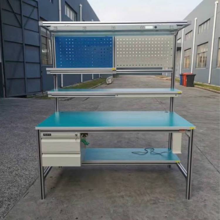 善昶重型工作台 铝合金电子装配台 带灯带抽屉双层板 按需设计