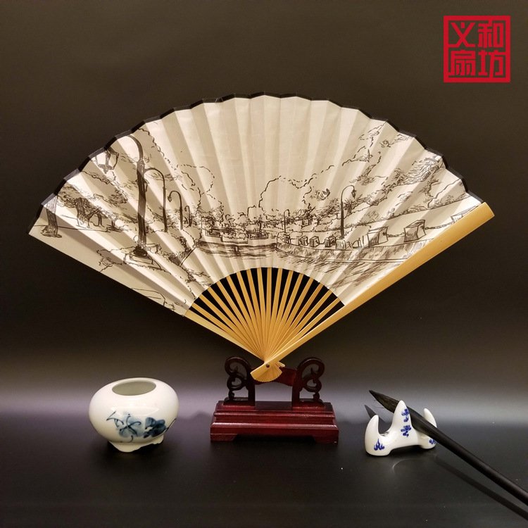 扇子定制9寸18方手磨中玉竹宣纸扇子定做广告中国风传统折扇厂家