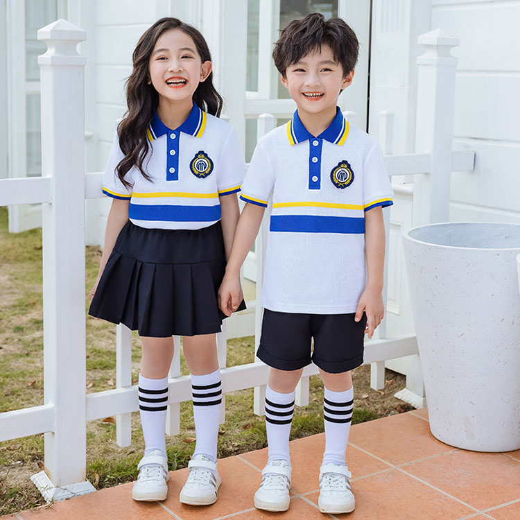 六一纯棉运动风夏装班服 一年级小学生校服套装批发定制