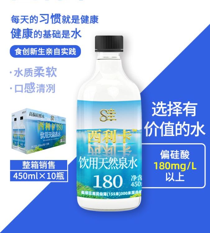 西利卡 食创新生 西利卡80款的零售价30元/箱 纯净水 饮用天然泉水 偏硅酸水 西利卡水 西利卡硅水 西利卡矿泉水