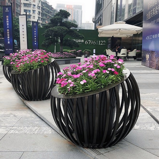 酒店室外不锈钢花箱景观园林花盆金属搭配种花花槽可定制logo