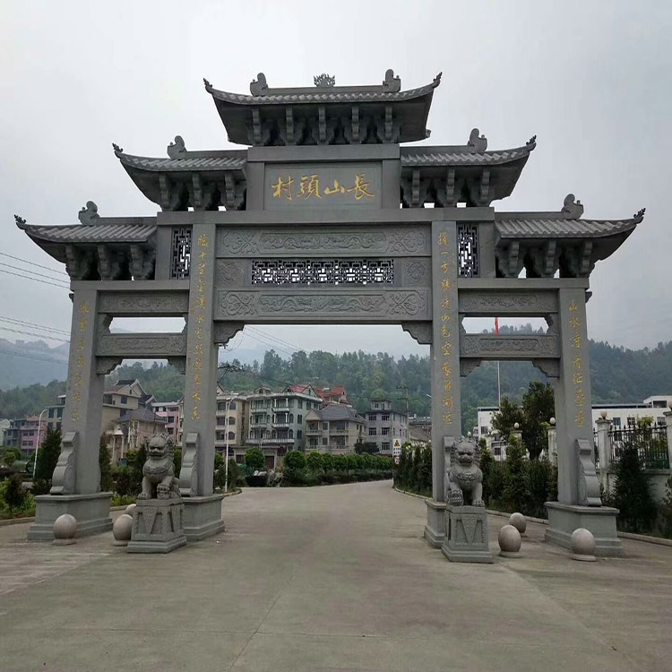 丰达石业单门多门石雕牌坊 农村景区入口仿古石牌坊 上门安装