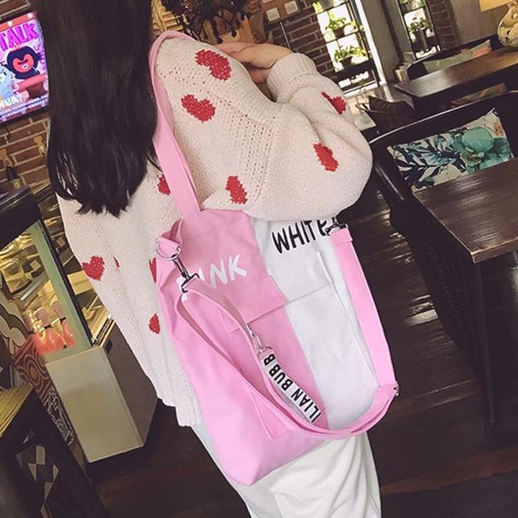 百搭帆布袋斜跨富源时尚撞色收纳拉链手提包休闲旅行女生上课包工厂直销