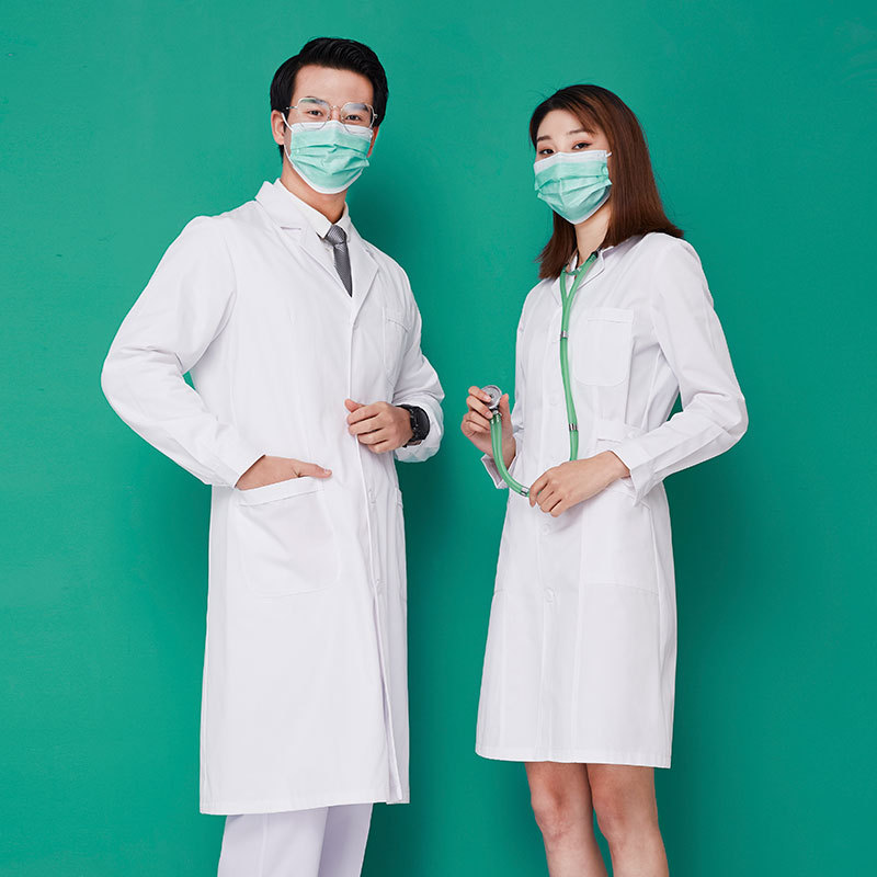 博尔雅夏季长款短袖医院药店实验室白大褂修身护士服美容服工作服