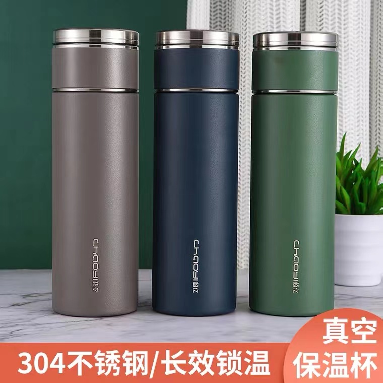 真空保温杯 加厚双层304不锈钢 食品级PP材质 商务男士茶水杯