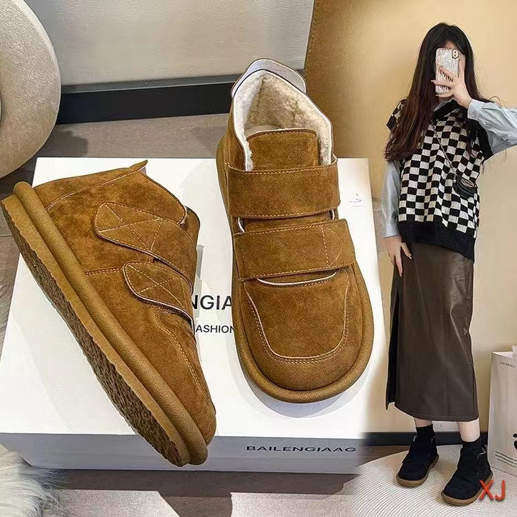 厂家魔术贴加绒棉鞋2023冬新款女鞋外贸保暖平底休闲地摊库存尾货
