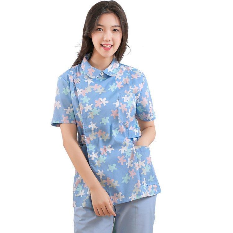 美斯尼新款护士服 花型多样 粉色蓝色立领碎花时尚医护工装