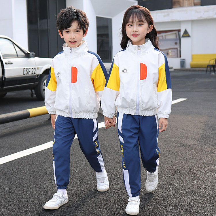 幼儿园春秋装冲锋衣三件套 运动会白色校服套装儿童班服定制