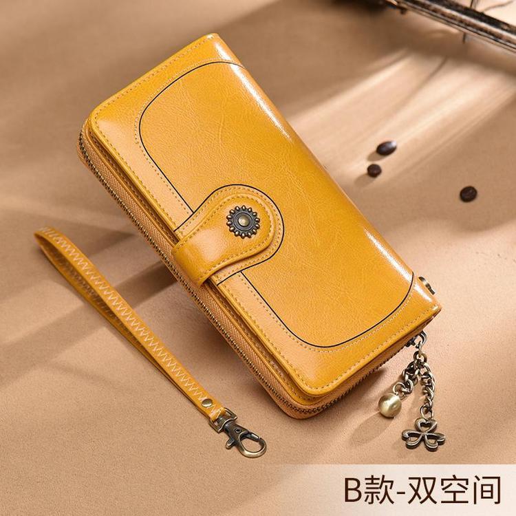 富源女士实用钱包真皮长款拉链大容量复古零钱皮夹多功能手拿包厂家直销