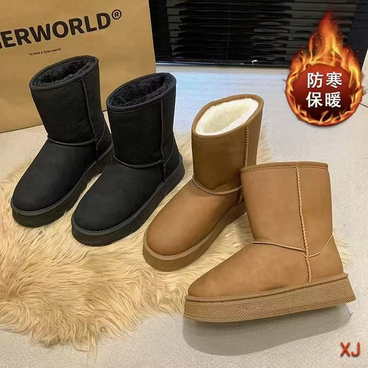 雪地靴批发 女中筒牛皮保暖防滑棉鞋子 加绒加厚面包鞋百搭