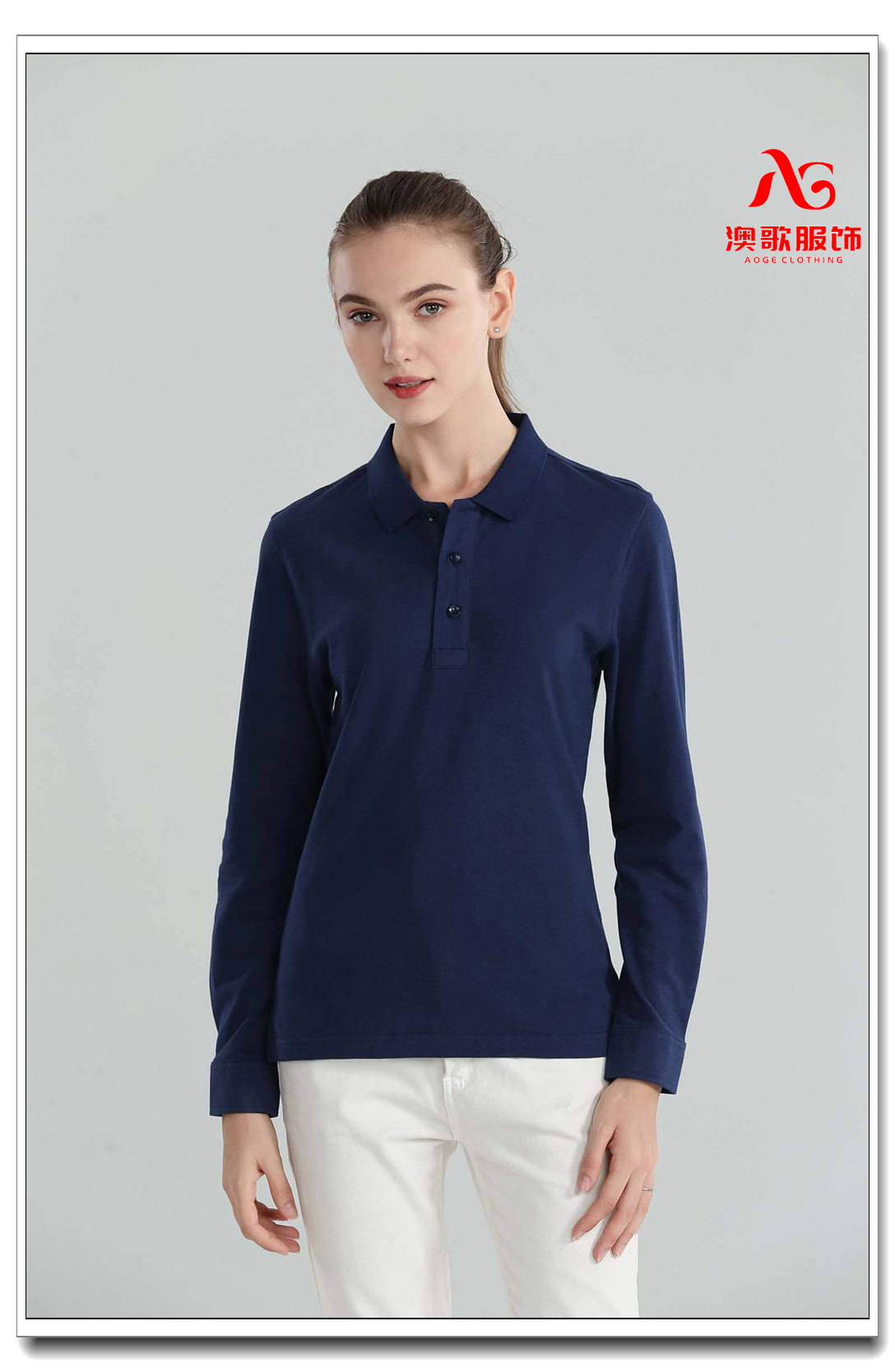 Ag7989#纯棉 工作服长袖polo衫 可定制logo可印图案