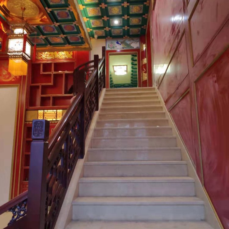 中式仿古实木花格楼梯茶餐厅会所实 木楼 梯中高端厂家