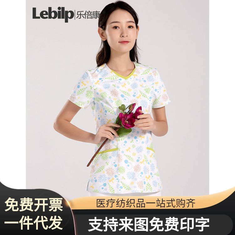 乐倍康 护士服修身印花夏季短袖护士美容医院工作服工装（上衣）