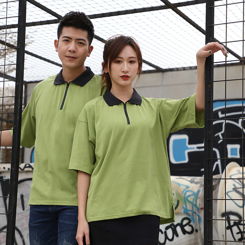 学生团建服装纯棉落肩宽松翻领下角开叉POLO衫通款GJ9-6601