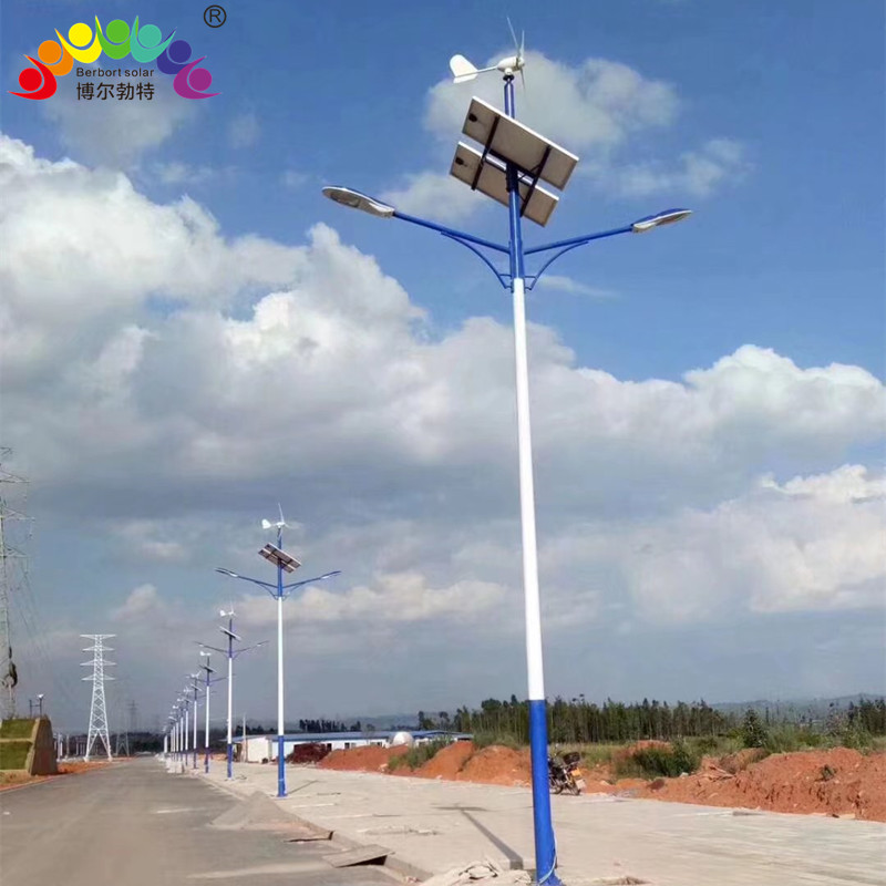 博尔勃特风光互补路灯杆道路户外照明LED双臂太阳能路灯厂家批发