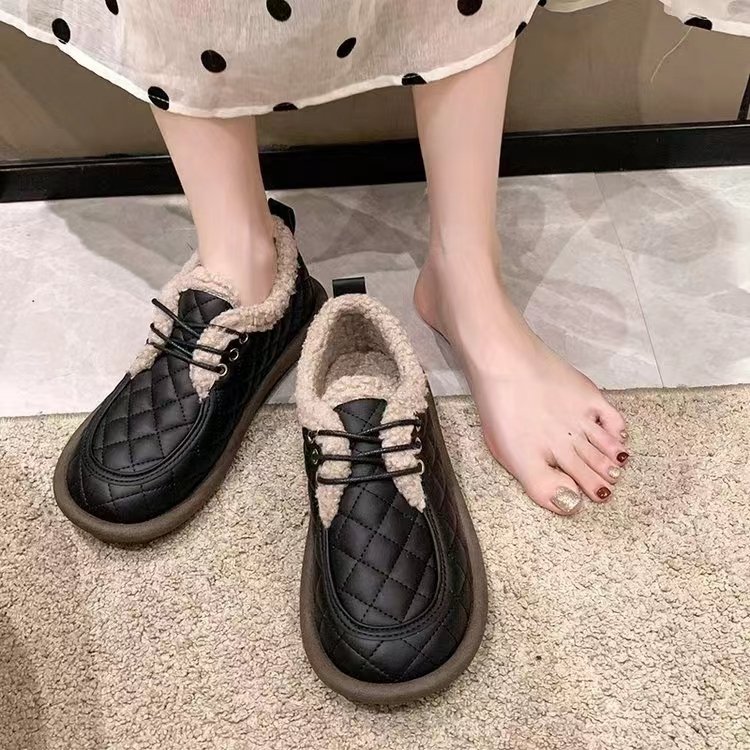 厂家处理毛毛鞋女秋冬季平底蝴蝶结加绒休闲平跟棉鞋地摊一手货源
