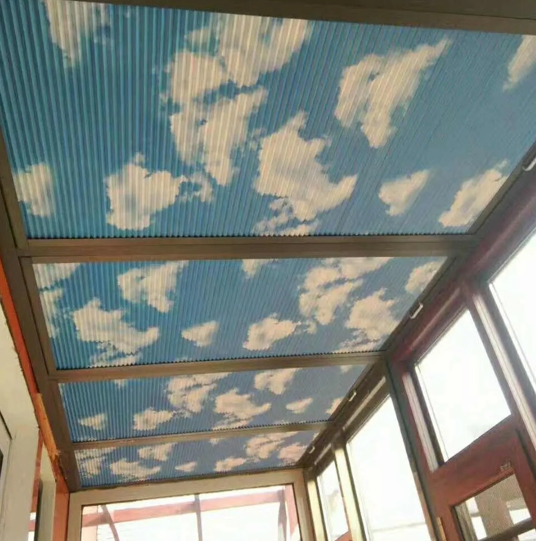 玻璃房顶帘 智能电动天棚帘阳光房遮阳帘手动遮光顶棚折叠窗帘