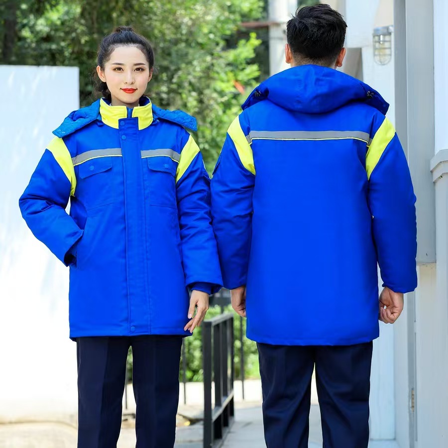 冬季加厚工作服中长款男女劳保棉服工地车间工人可拆卸棉袄工服