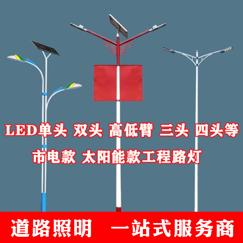 新农村太阳能路灯 6米8米10米高低臂市电路灯杆 及时雨照明