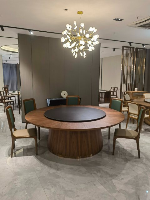 电动餐桌酒店大圆餐饭店实木餐桌简约现代会所别墅餐桌火锅桌子