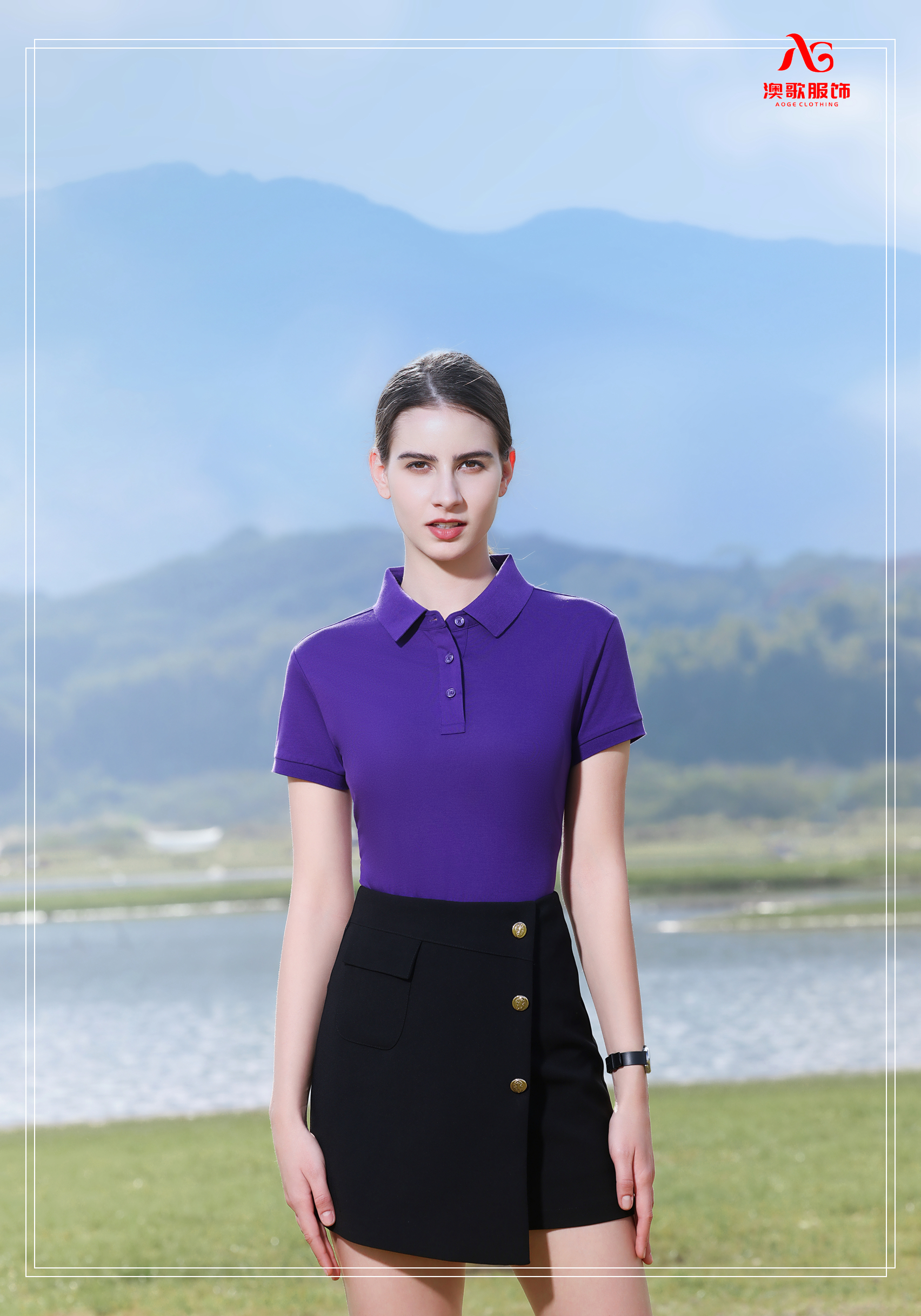 22006巴黎 家同款11-95%棉+5%氨高端款商务翻领polo短袖工作服定制