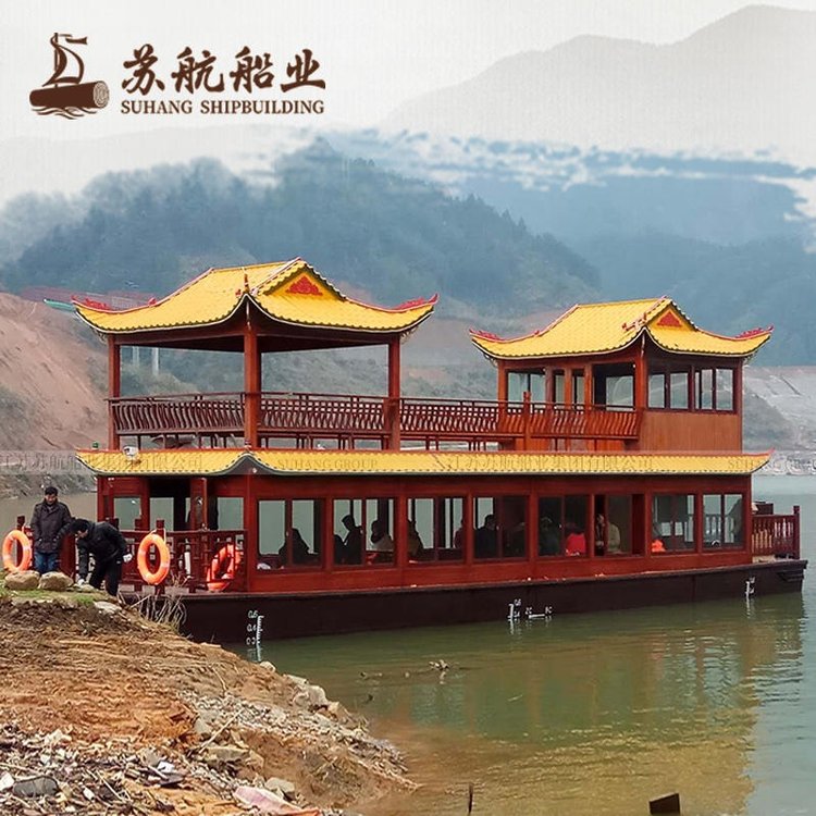 大型餐饮船 双层观光木船 画舫船游船苏航制造