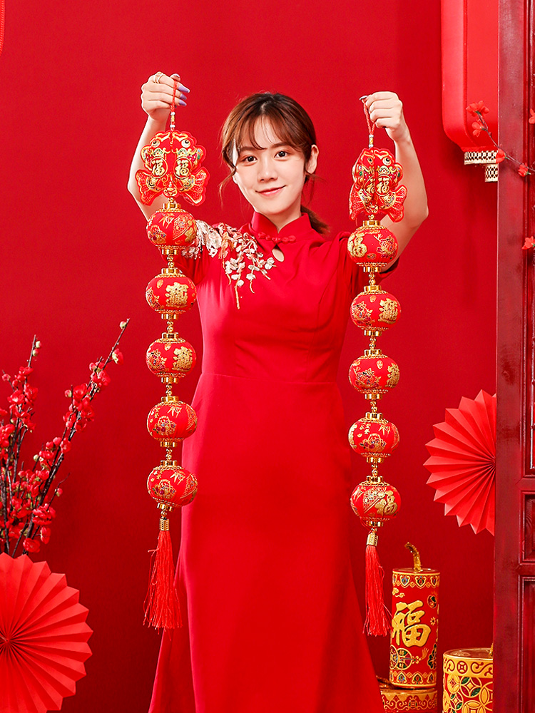 大红灯笼串过新年挂件装饰小灯笼挂串挂饰室内连串灯笼春节虎年