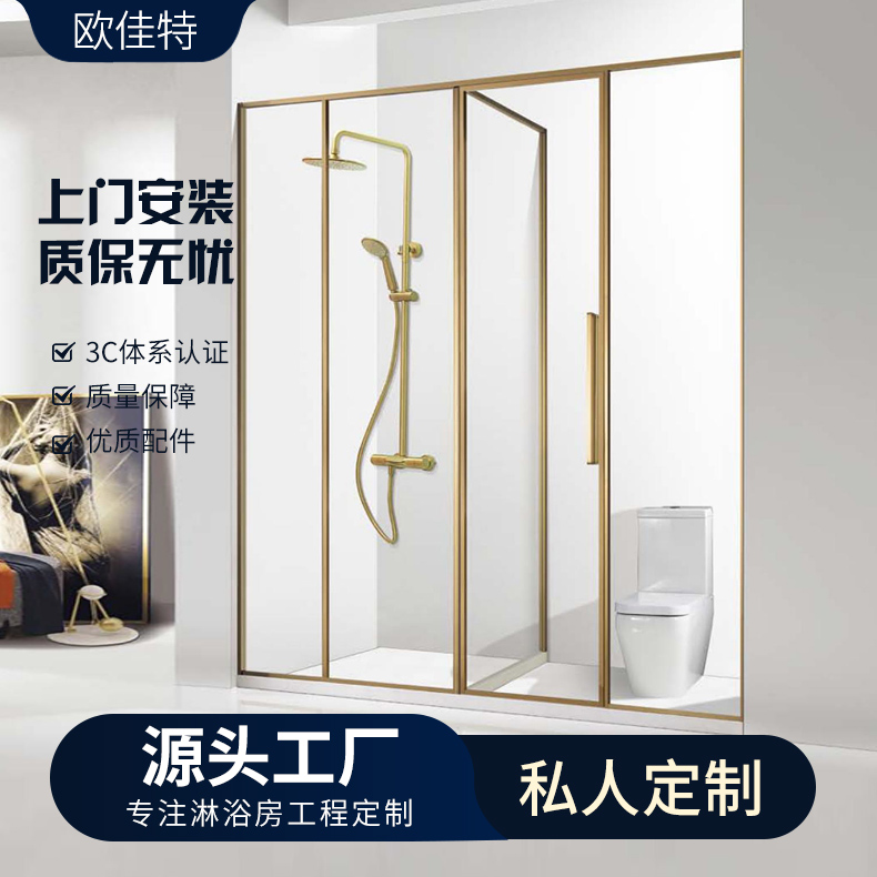 厂家批发不锈钢淋浴房T型平开一门两用干湿分离洗澡间淋浴隔断