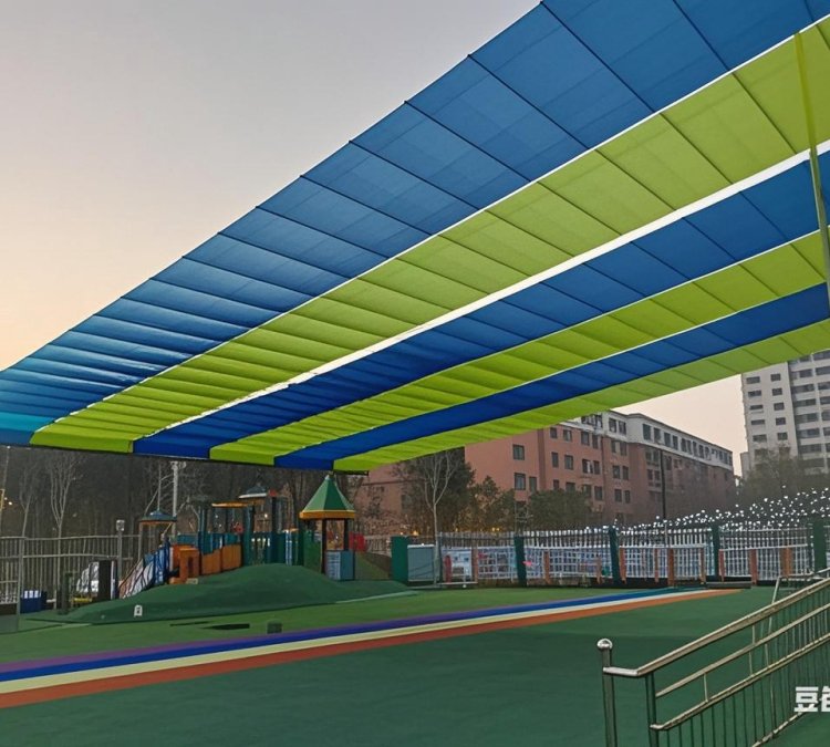 户外学校幼儿园操场遮阳帘 五洲创明 休闲活动区伸缩折叠遮阳