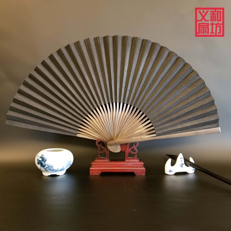 毛全本黑纸扇批发礼品全黑工艺扇定制制作棕竹黑纸折扇定做