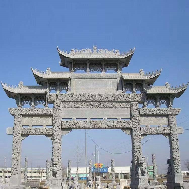 大型村口石牌坊 广场花岗岩石雕牌楼 仿古石门楼