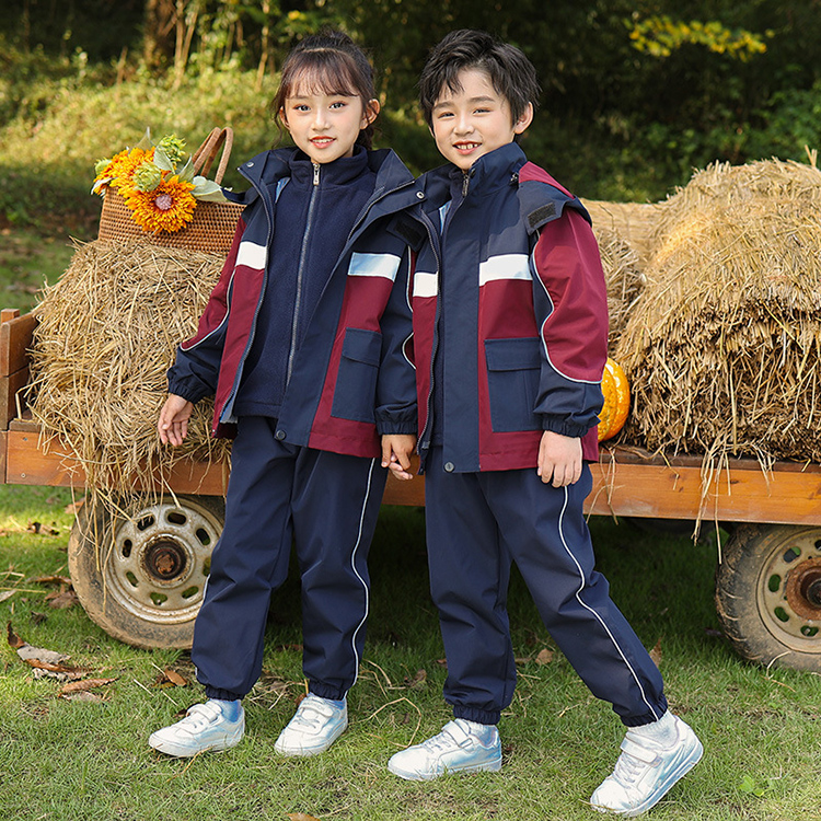 英伦风冲锋衣冬装加厚开学儿童运动服小学生校服幼儿园班服三件套