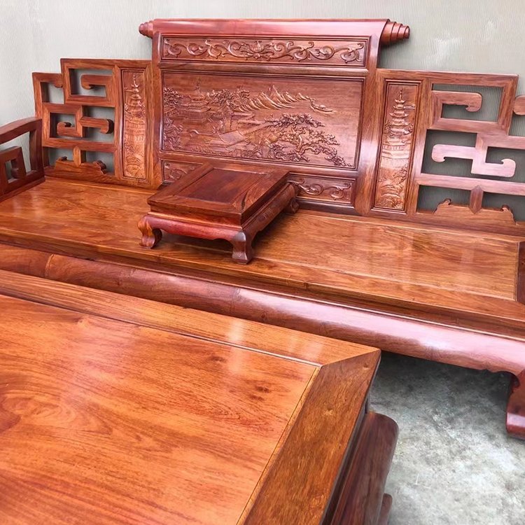 红木缅甸花梨客厅组合沙发大果紫檀卷书古典中式家具榫卯整装