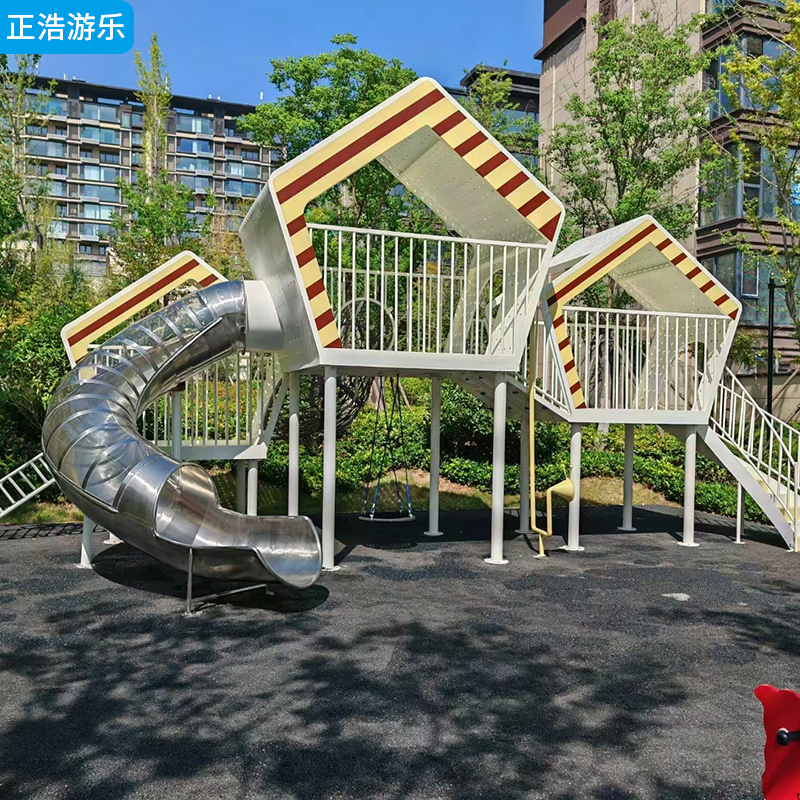 大型廊桥廊架不锈钢滑梯组合 创意造型游乐设备 非标定制
