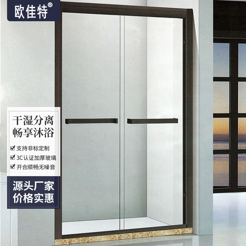 极窄一字型淋浴房浴室卫生间干湿分离钢化玻璃隔断整体包框