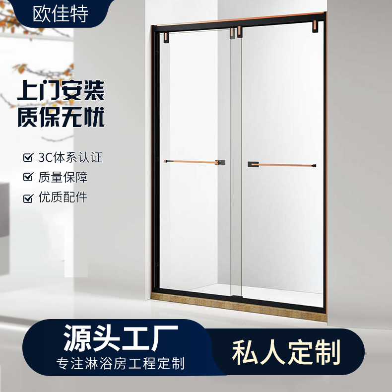 淋浴房玻璃隔断 钻石型整体不锈钢浴室干湿分离侧滑门2E 0.8*1.0