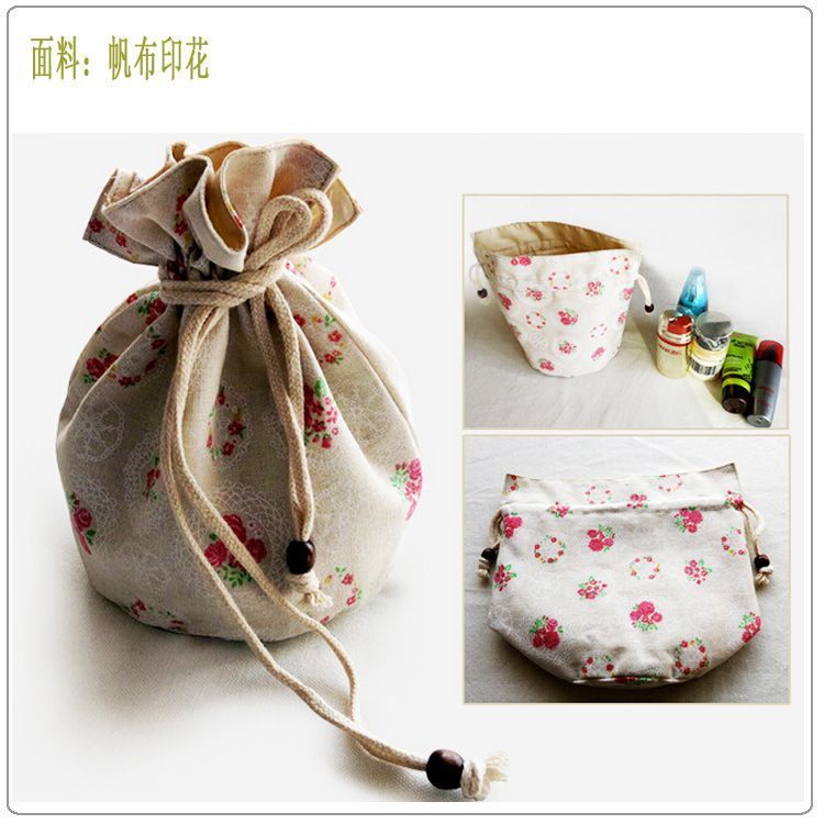 工厂定制 印花帆布抽拉绳束口袋 化妆用品小物品收纳袋