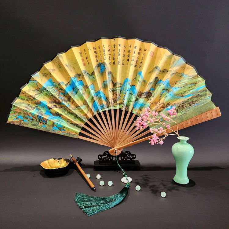 9寸竹节中国名画宣纸折扇中国风古风扇子礼品折叠扇一件代发包邮