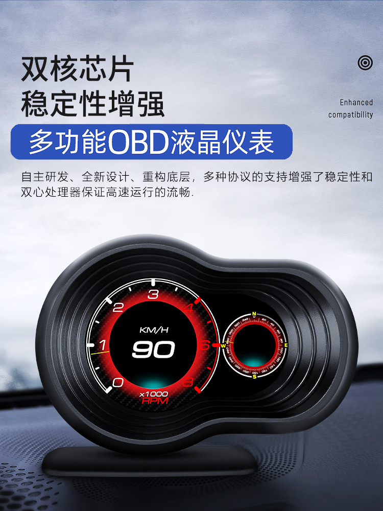 汽车OBD仪表多功能改装车速涡轮表转速表油温表水温表显示器通用