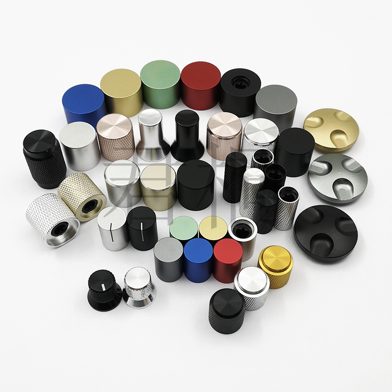 15x17mm 黑色铝旋钮帽 侧面直条纹 彩色指示标 定制规格铝旋钮