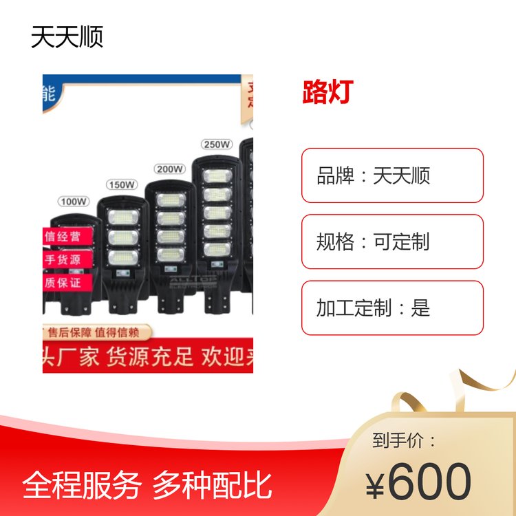 天天顺 立式分体式太阳能路灯 银白定制款 学校酒店适用 售后维修保障