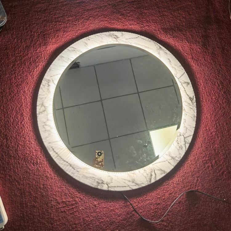 亚克力智能镜 大理石纹圆形LED智能防雾浴室镜 琪艺