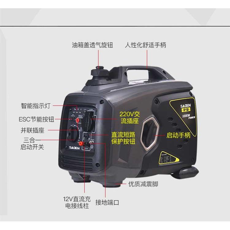 德国萨登1000w小型数码变频静音汽油发电机户外应急钓鱼用