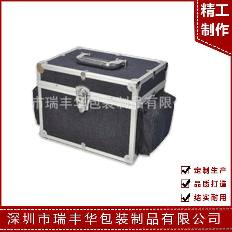 生产销售 新款复古 黑色美甲箱 装卸式提把化妆箱