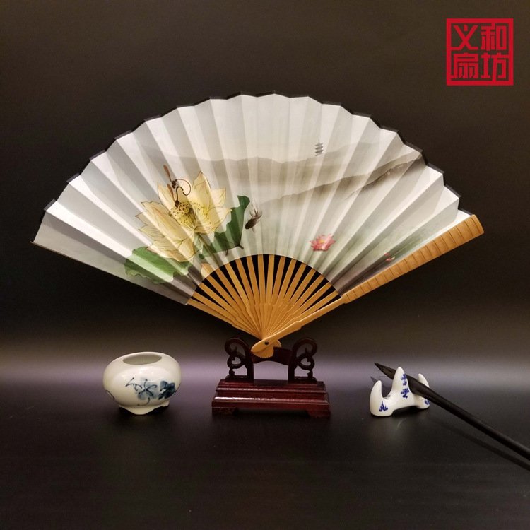 9寸竹节宣纸折扇定制 订做绢扇娟布扇定做企业广告礼品厂家竹节扇
