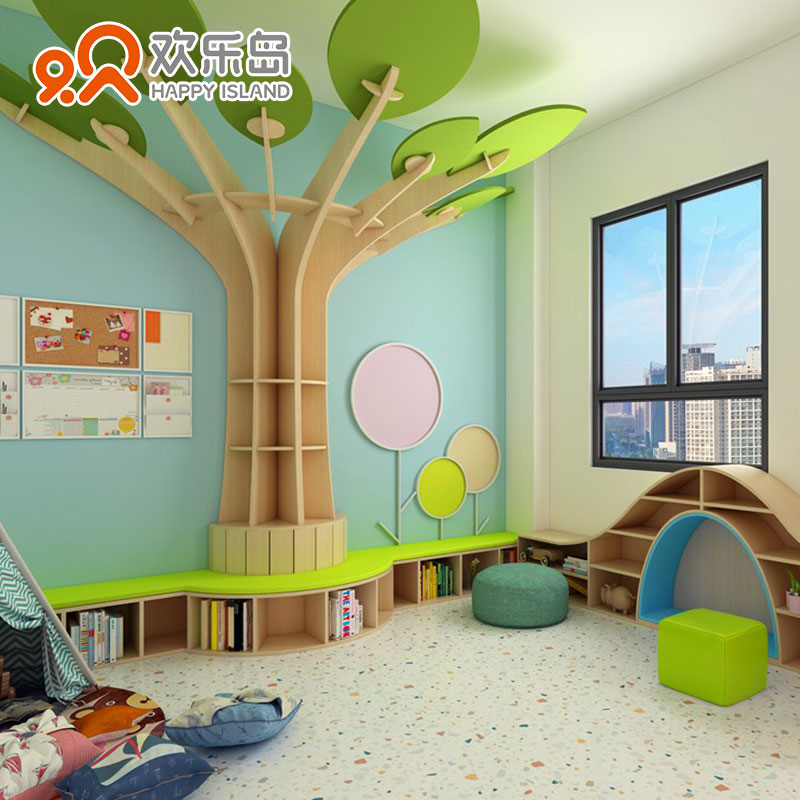 树形书架幼儿园阅读架环创树沙发坐凳墙可定做一棵半颗树造型书柜