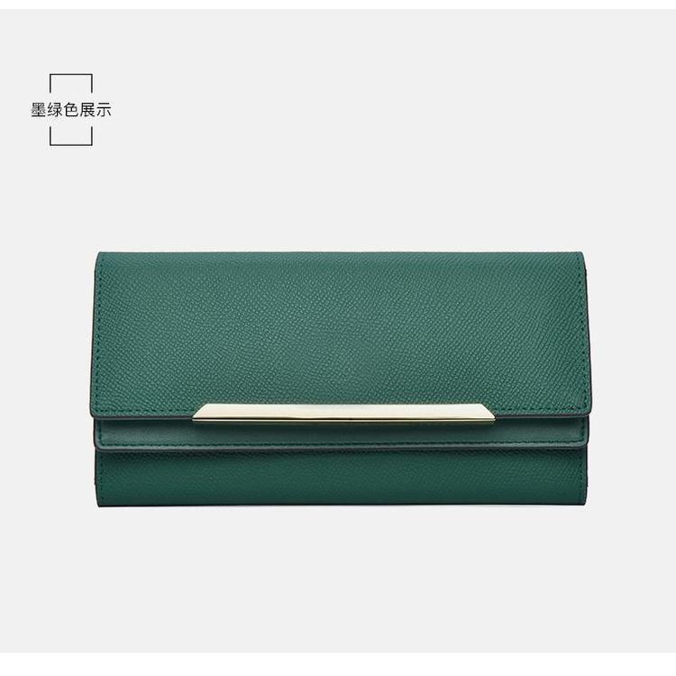 富源女士钱包绿色韩版时尚长款超薄三折叠皮夹大气多功能手拿包厂家直销